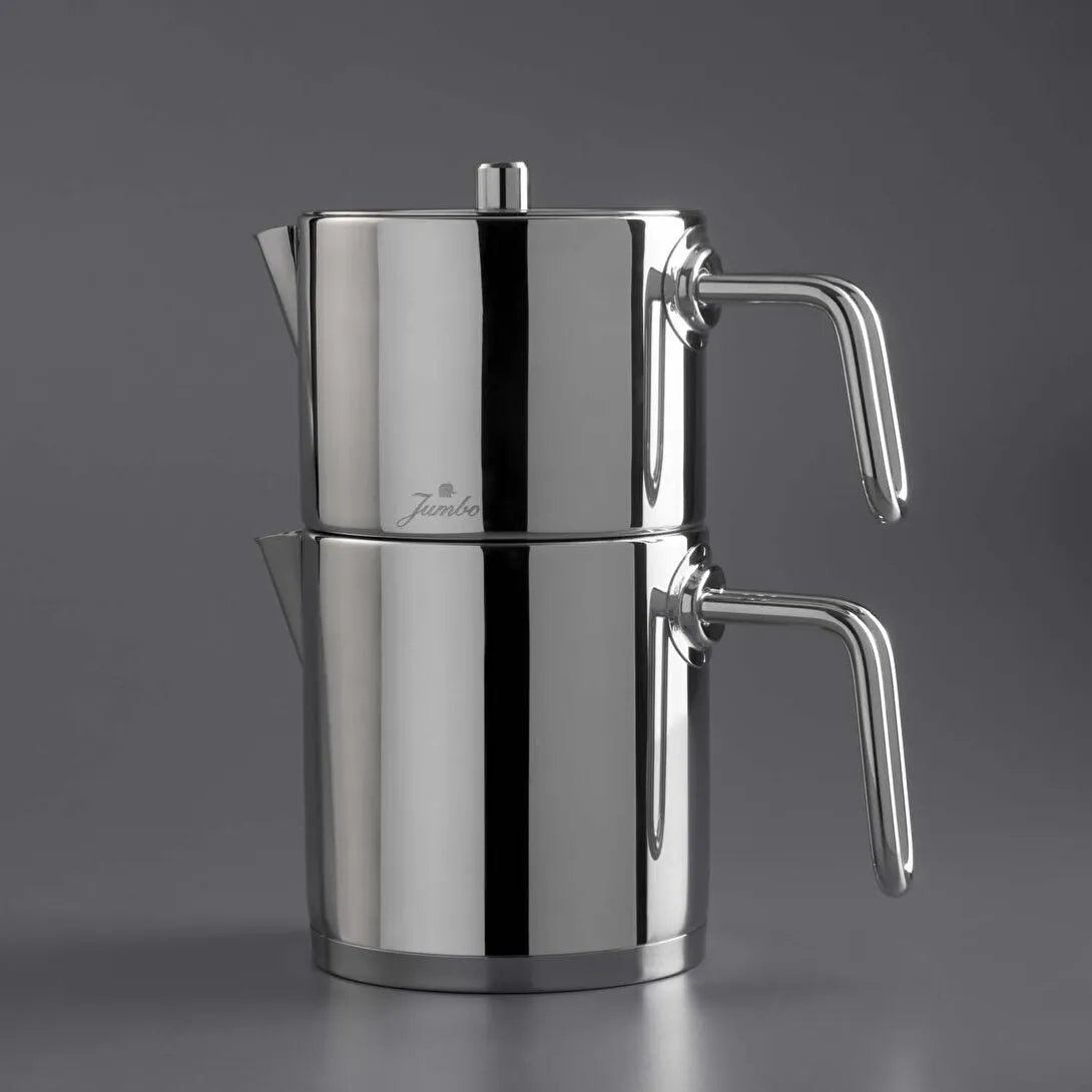 Jumbo Metalix Full Metal Çaydanlık – 304 Paslanmaz Çelik, 1.1 L Demlik – 1.5 L Suluk