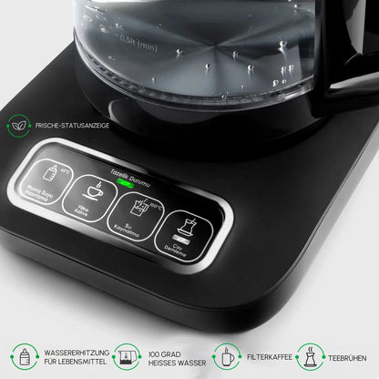 Karaca Çaysever Robotea Pro 4’ü 1 Arada Konuşan Otomatik Çay Makinesi, Su Isıtıcı ve Filtre Kahve Makinesi 2500W Siyah Krom