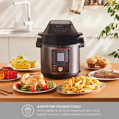 Karaca Cooker 2’si 1 Arada 6 L Akıllı Elektrikli Düdüklü Tencere & Airfryer – Mat Siyah
