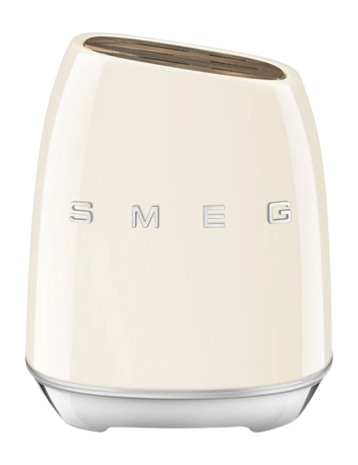 SMEG KBSF02CR Cream 6-Piece Knife Set with Messenblok – German Steel, Acacia Wood Slots, Retro 50's Design
