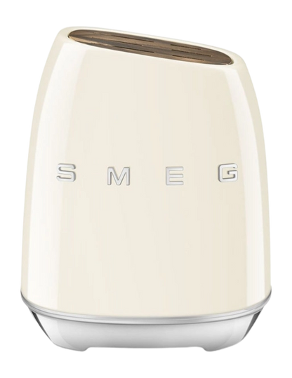 SMEG KBSF02CR Cream 6-Piece Knife Set with Messenblok – German Steel, Acacia Wood Slots, Retro 50's Design