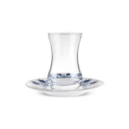 Karaca İznik 12-delige 6 Persoons Turkse Theeset 130 ml – Bone China, Blauw