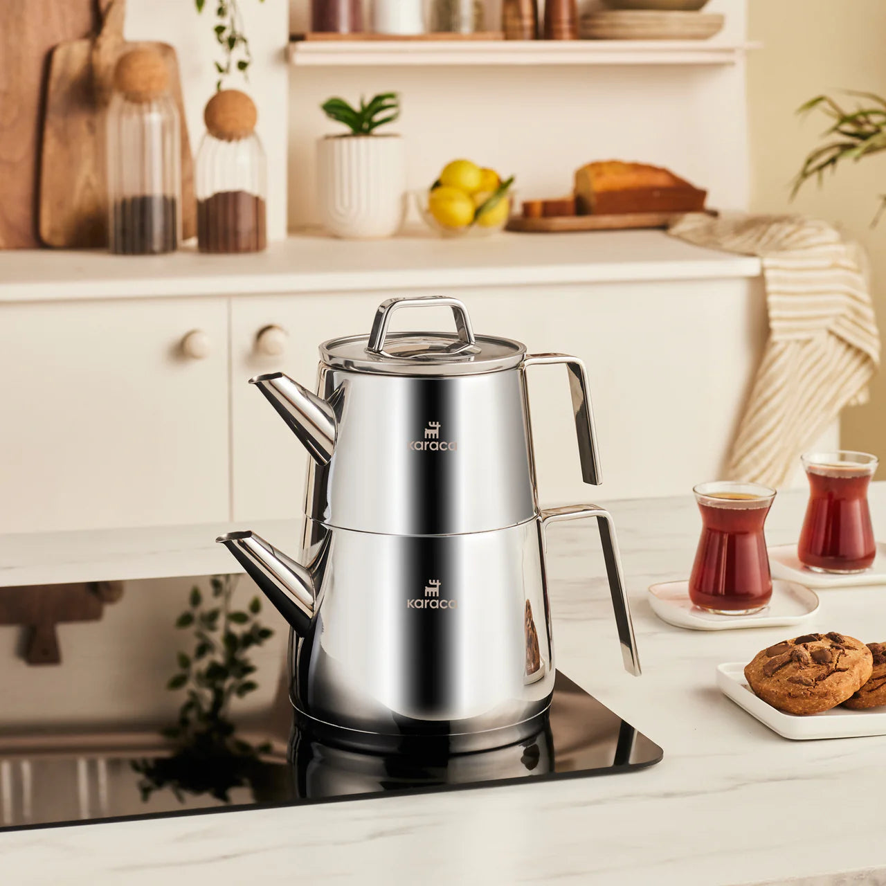 Karaca Steelina Paslanmaz Çelik Çaydanlık Takımı – İndüksiyon Uyumlu