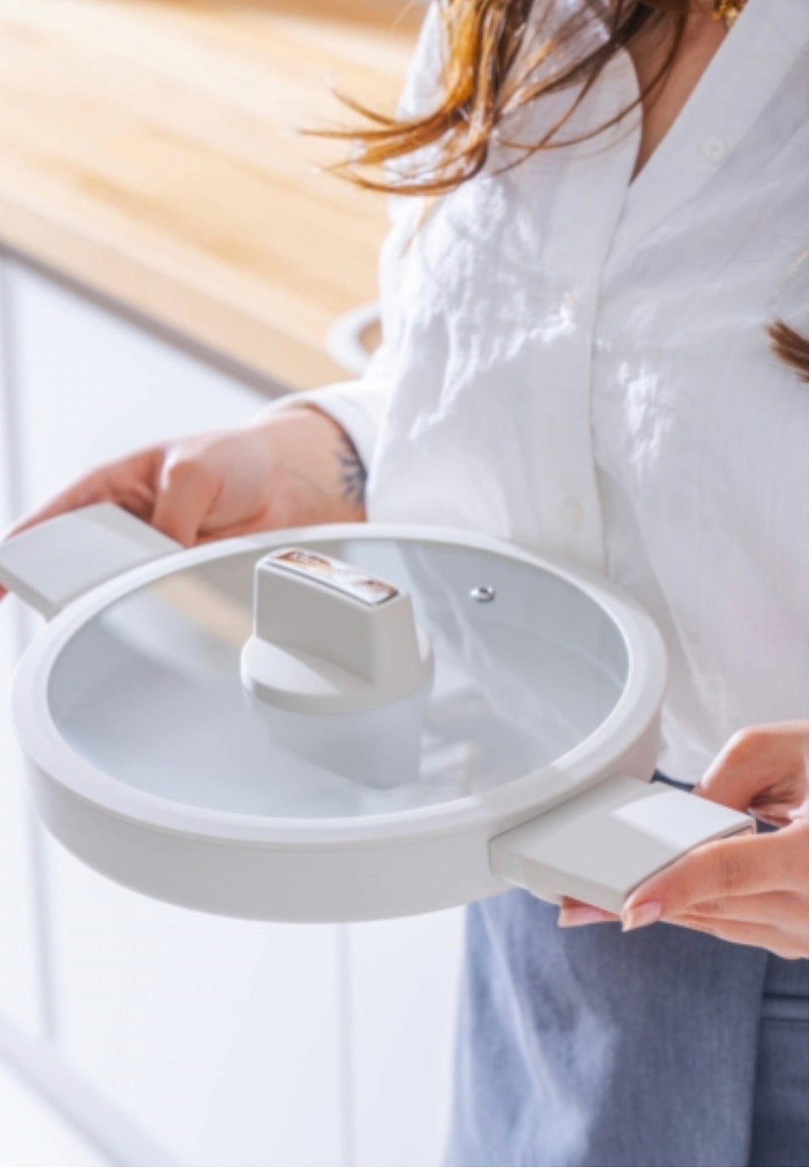 Acar Ultimate Pro Koekenpan Set met Siliconen Deksel 2-delig – 20 cm & 24 cm, Keramische Coating, Crème