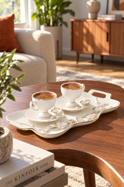 Magnus Porseleinen Koffiekopjeset voor 2 Personen – Stijlvolle Turkse Koffieset