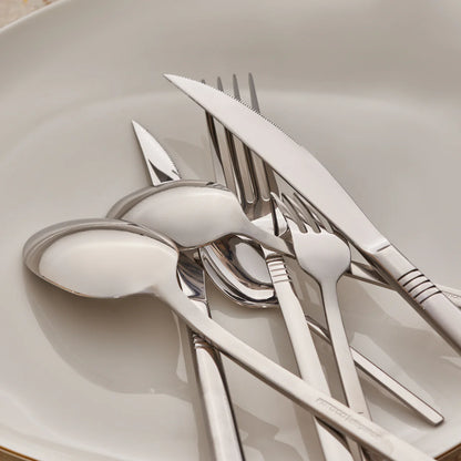 Karaca Nil 91 Stuks 18/10 Roestvrijstalen Vork Lepel Mes Set – Met Serviesset