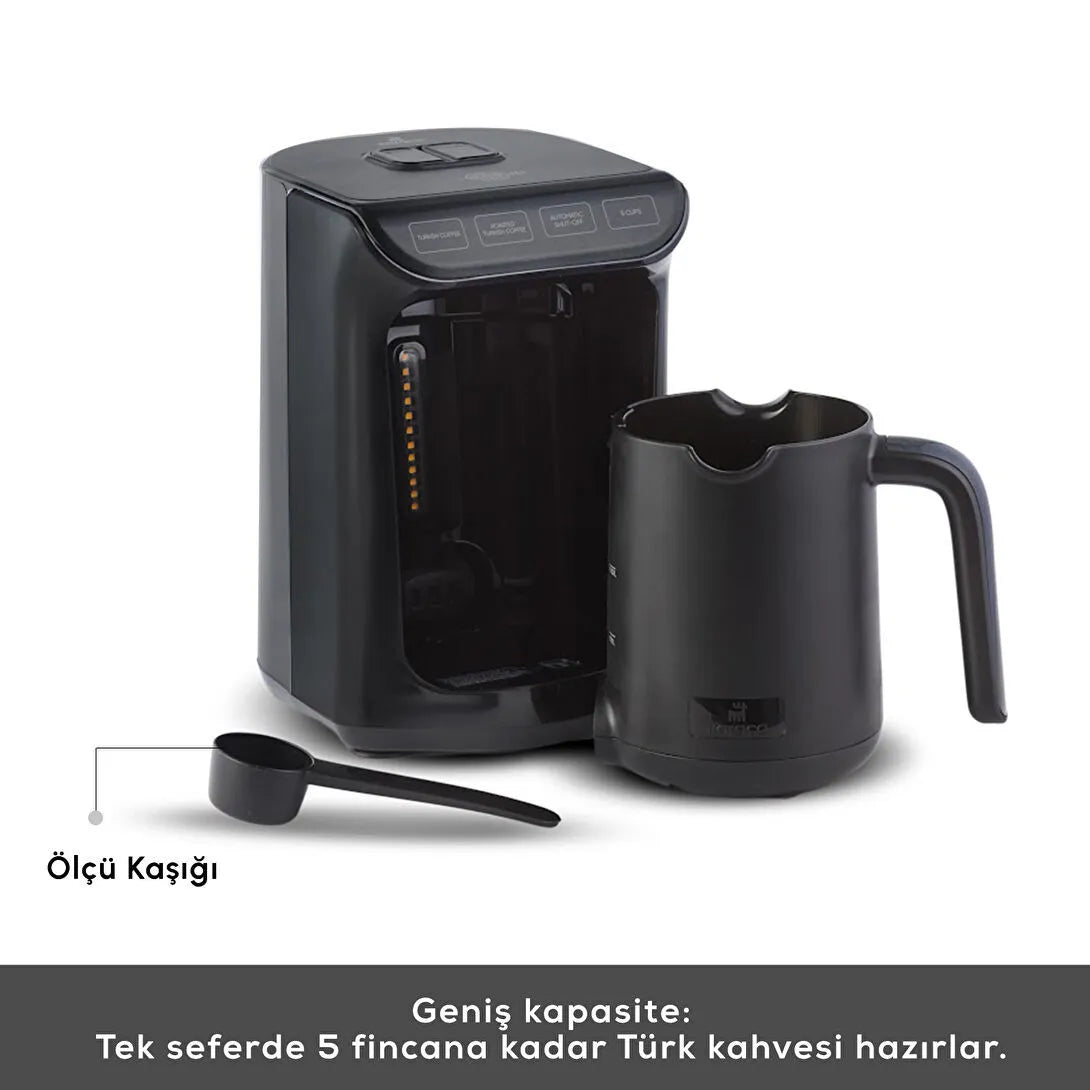 Karaca Hatır Ember Turkish Coffee Machine Shiny Black – 5 Cup Capacity, Rich Foam, 535 W | 6-Person Cup Set and 100 gr Karaca Hatır Coffee Gifted