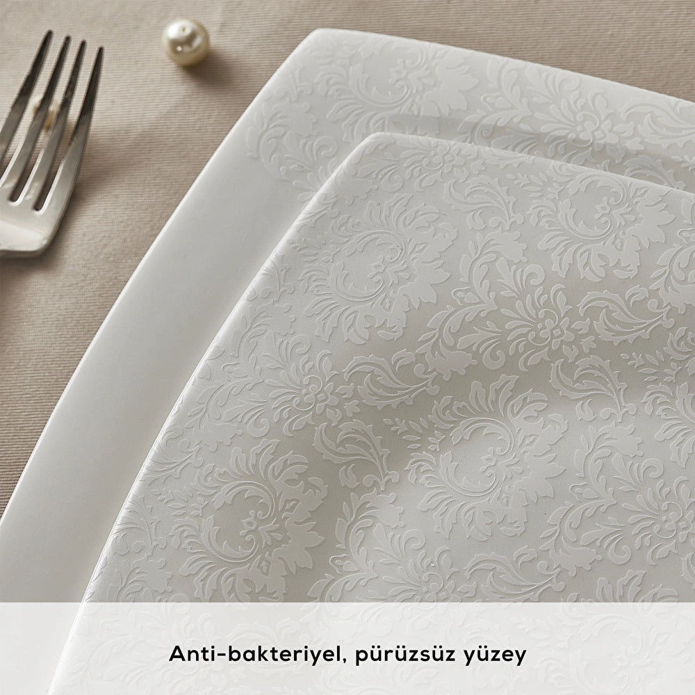 Karaca Fine Pearl Helen 58-delige Vierkante Servies set voor 12 personen – Elegante tafelset