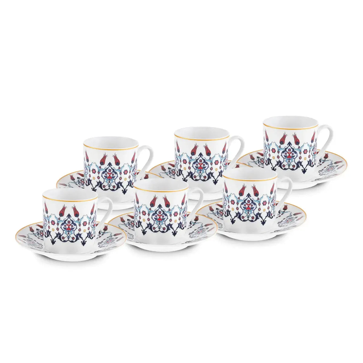 Karaca Haliç Hatay Rumi 12 Piece Coffee Cup Set – For 6 People, New Bone Porcelain