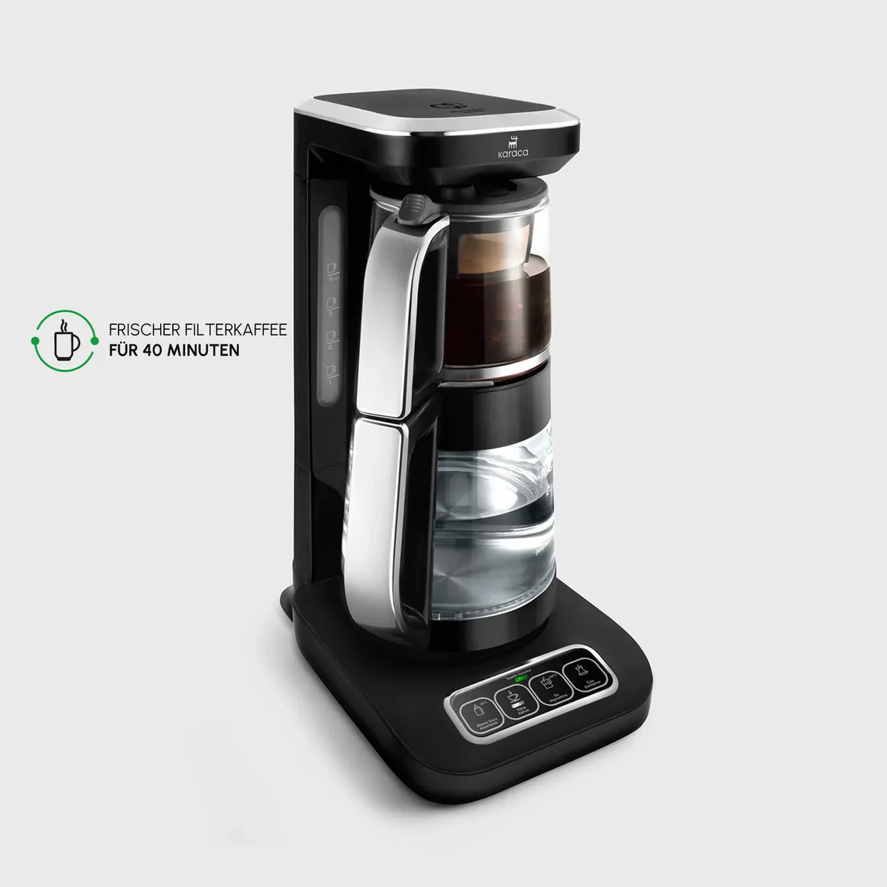 Karaca Çaysever Robotea Pro 4’ü 1 Arada Konuşan Otomatik Çay Makinesi, Su Isıtıcı ve Filtre Kahve Makinesi 2500W Siyah Krom
