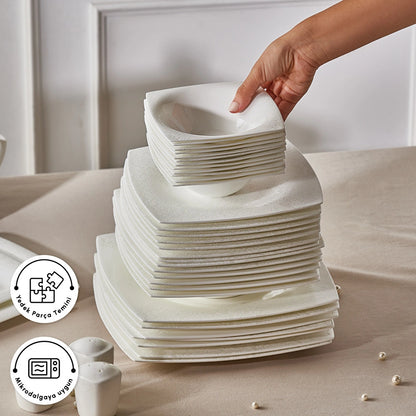 Karaca Fine Pearl Helen 58-delige Vierkante Servies set voor 12 personen – Elegante tafelset