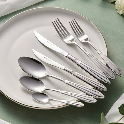 Karaca New Mantilla 84-Piece 12-Person Stainless Steel Cutlery Set – Platinum