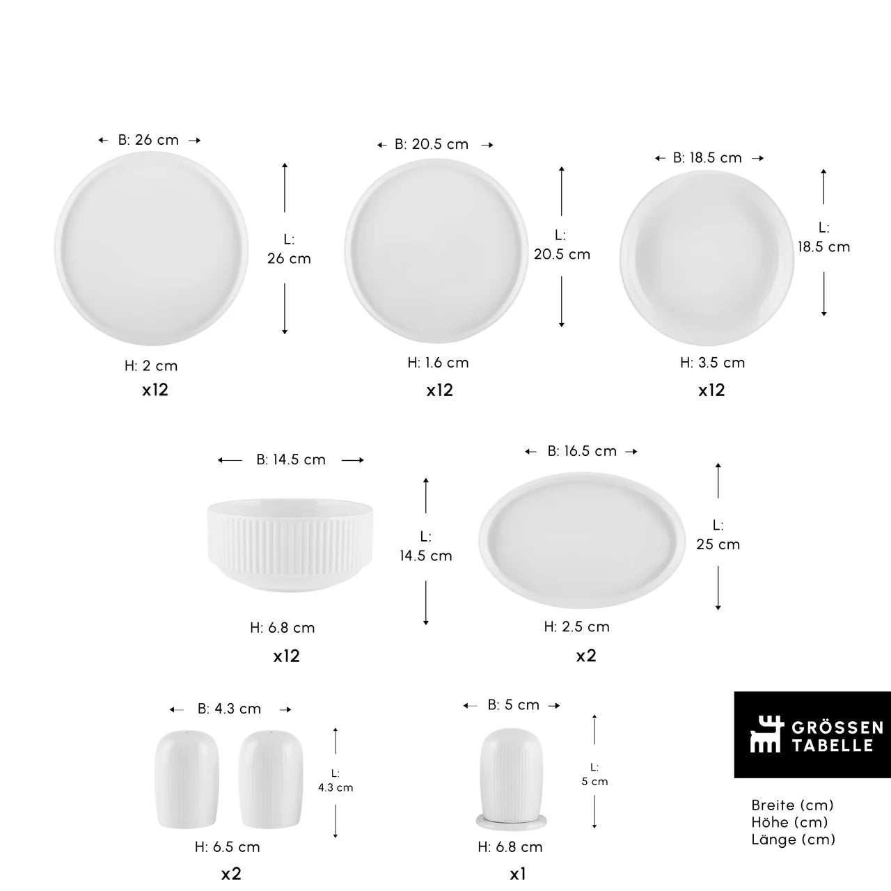 Karaca Forever Bone Pablito 53 Piece Dinner Set for 12 People – White