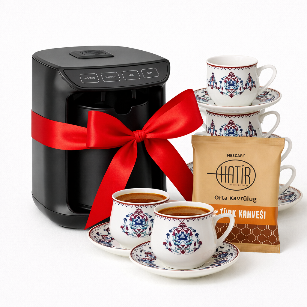 Karaca Hatır Ember Turkish Coffee Machine Shiny Black – 5 Cup Capacity, Rich Foam, 535 W | 6-Person Cup Set and 100 gr Karaca Hatır Coffee Gifted