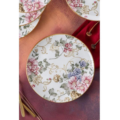 Acar 19 cm Çiçek Desenli Gold Detaylı Pasta Tabağı – Porselen