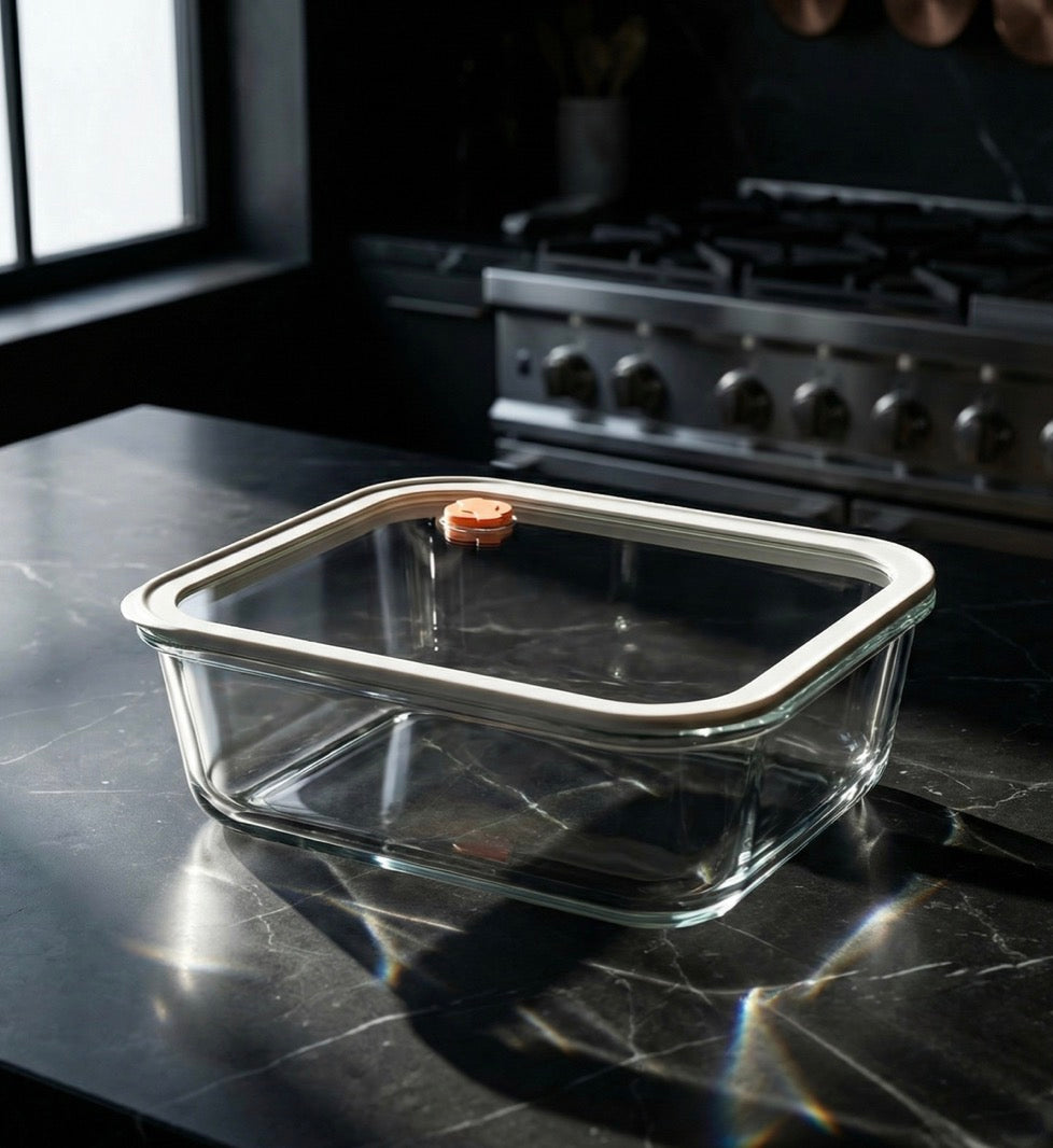 Acar Maxwell Borosilicaat Glazen Bewaarbak 1940 ml Vierkant Vacuüm Siliconen Deksel