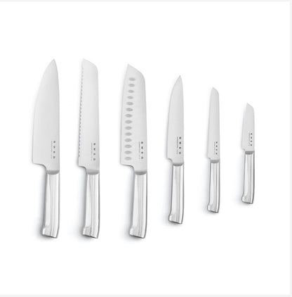SMEG KBSF02CR Cream 6-Piece Knife Set with Messenblok – German Steel, Acacia Wood Slots, Retro 50's Design