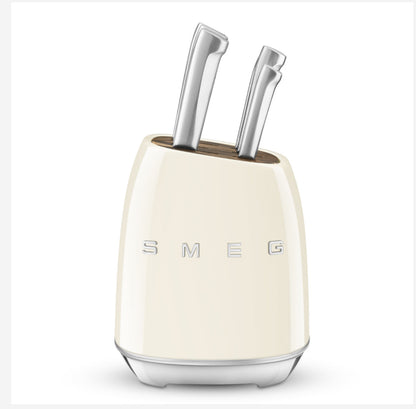 SMEG KBSF02CR Cream 6-Piece Knife Set with Messenblok – German Steel, Acacia Wood Slots, Retro 50's Design