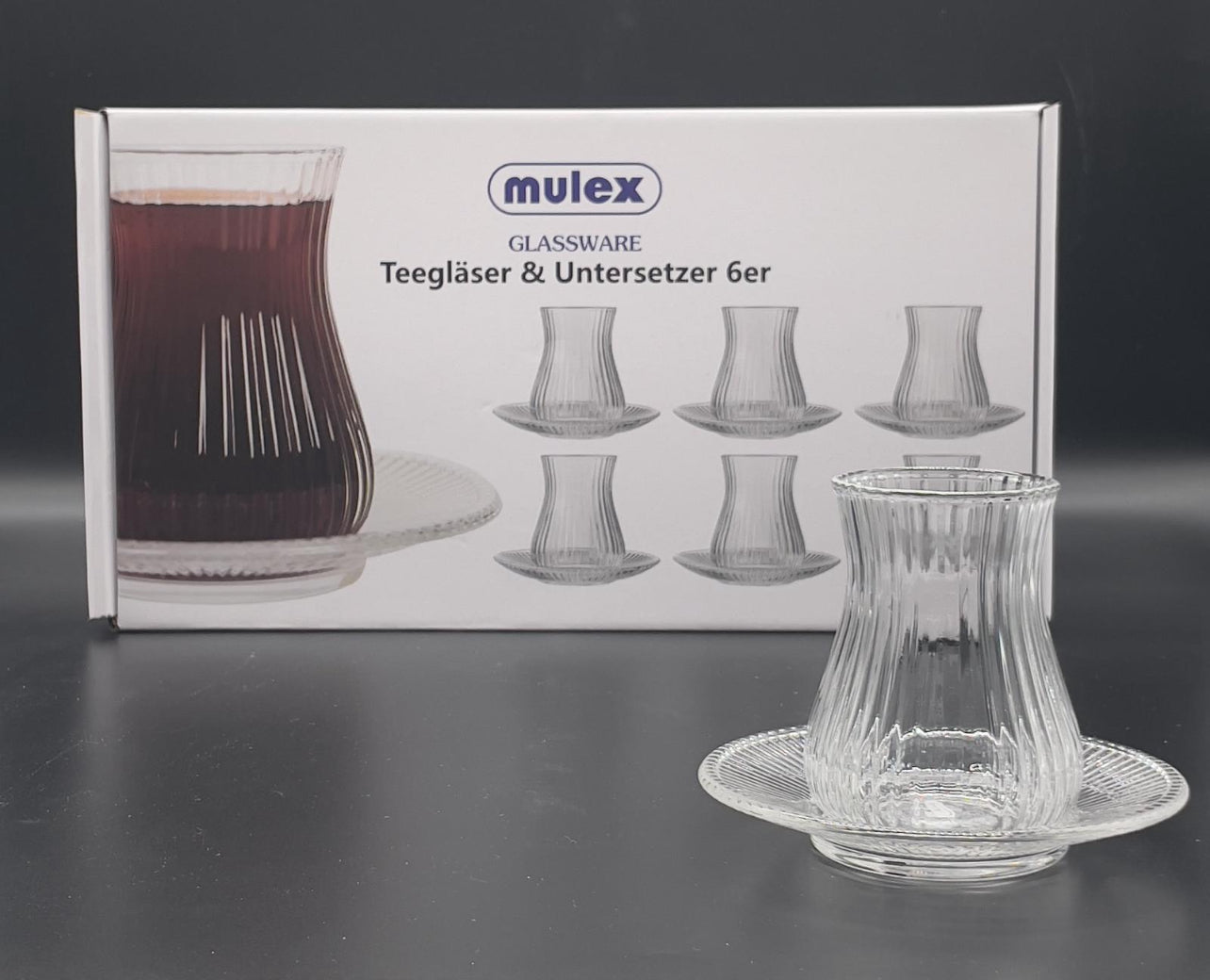 Mulex Cam Çay Bardağı ve Tabak Seti – 6 Kişilik (12 Parça)