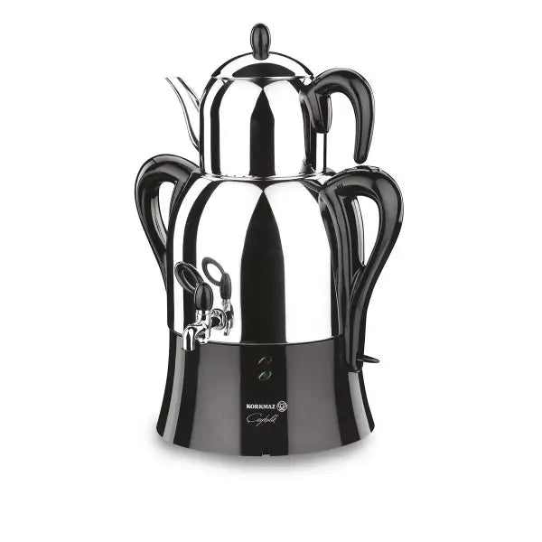 Korkmaz Çaykolik A341-04 Electric Samovar / Tea Maker – 3.0 Lt, Stainless Steel, Black