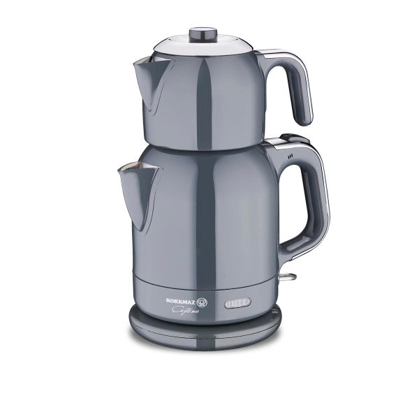 Korkmaz Caytema A331-12 Elektrische Theeketel Set – 1.7 Lt, Roestvrij Staal, Antraciet