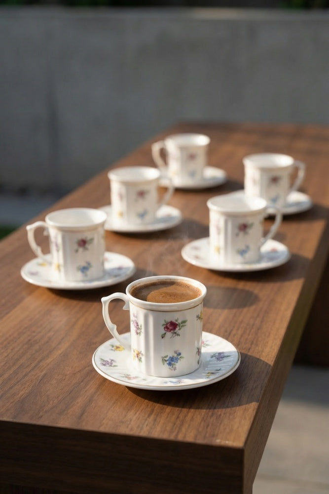 Acar Ariella 6 Kişilik Porselen Kahve Fincan Takımı 100 ml – Şık Türk Kahvesi Fincan Seti