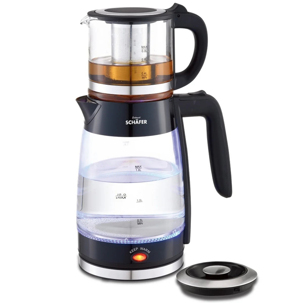 Schäfer 2-in-1 Cam Çay Makinesi 1,8 Litre – Borosilikat Cam, 2200 W