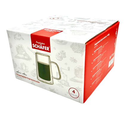 Schafer Kulplu 4 Parça Çift Cidarlı Espresso Fincanı Seti 80 ml – Şeffaf