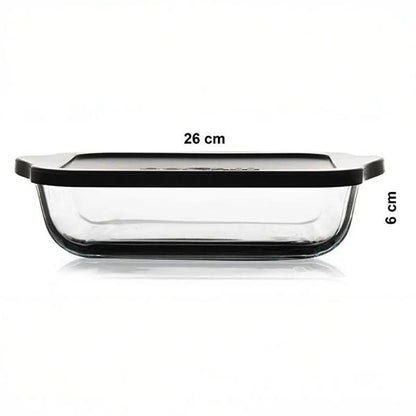 Paşabahçe Borcam Square Oven Dish 1950 cc – Gray / Black Lid Glass Storage Container (59034)