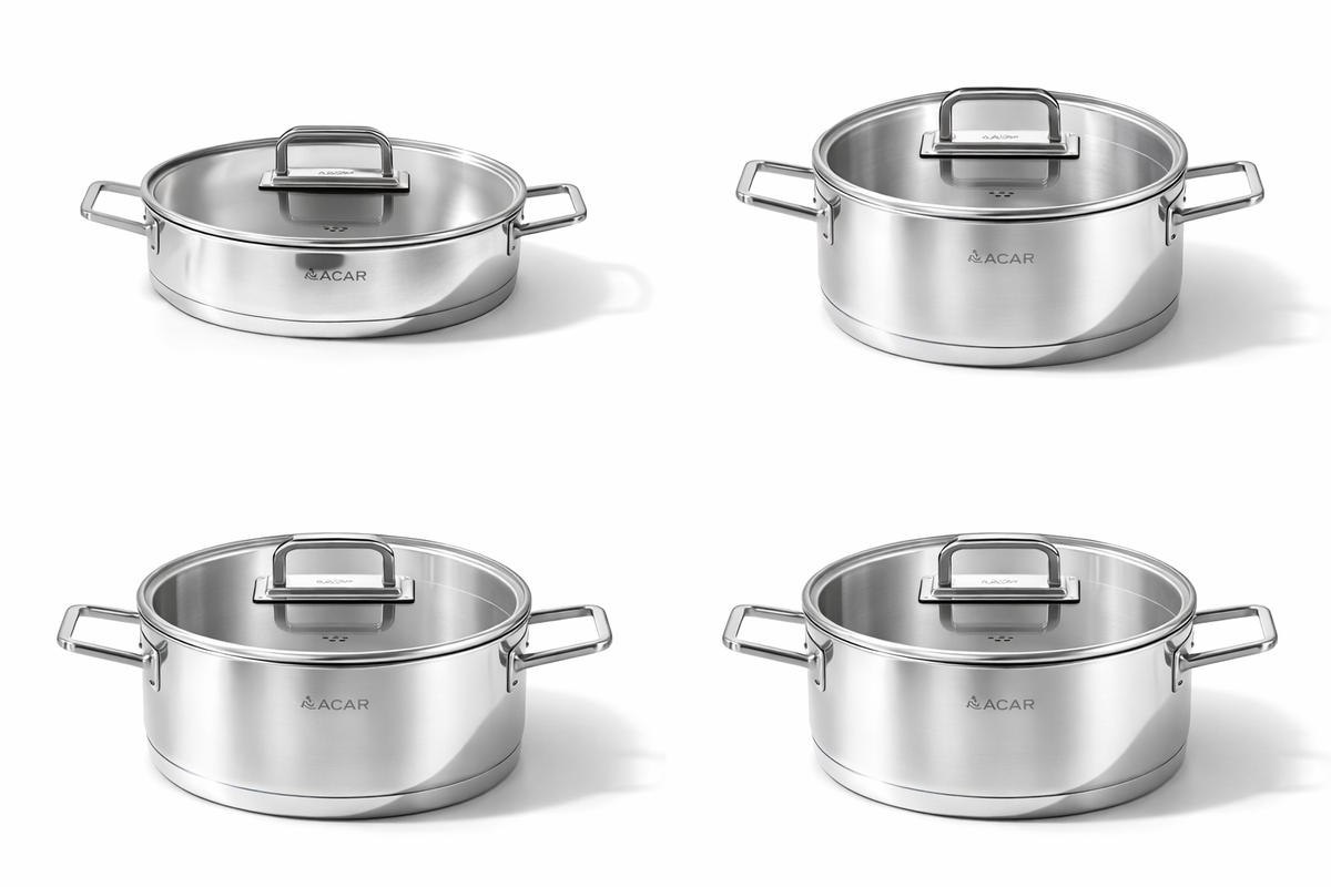 Acar Karat 8-delige Stalen Pannenset – 22 / 24 / 26 / 28 cm Roestvrij Staal, 2 Jaar Garantie