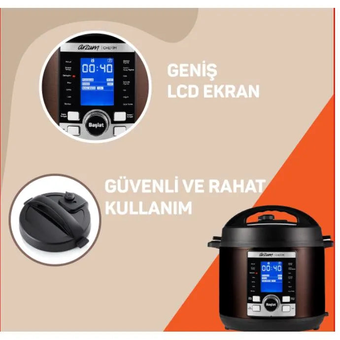 Arzum chefim cok fonksiyonlu duduklu tencere 6 lt 14 programli-Elektronik ürün-Prenseshome Leyweg-Prenseshome Leyweg