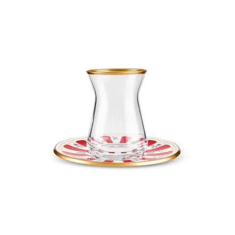 Karaca Bursa Kırmızı 12 Parça Çay Bardağı Seti-Cam urunler-Prenseshome Leyweg-Prenseshome Leyweg