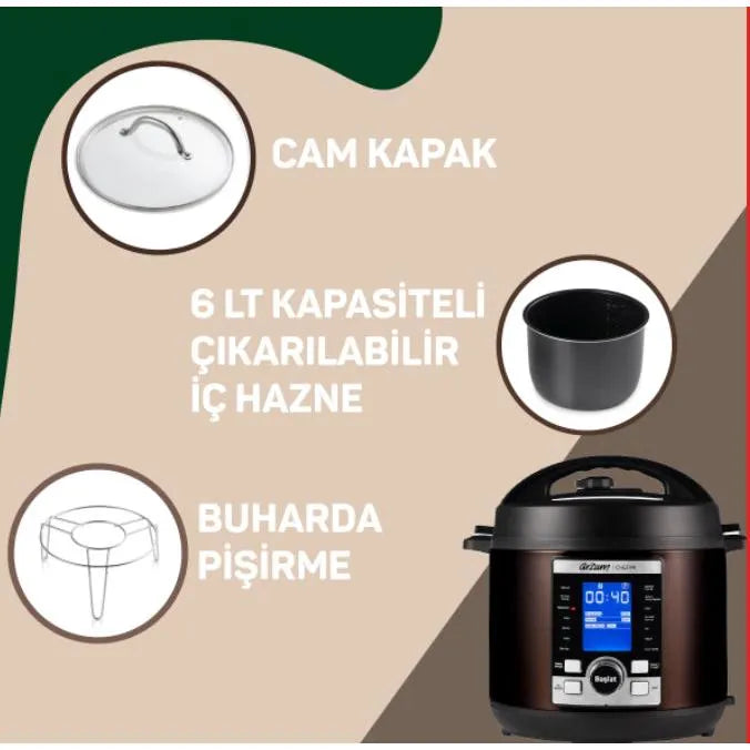 Arzum chefim cok fonksiyonlu duduklu tencere 6 lt 14 programli-Elektronik ürün-Prenseshome Leyweg-Prenseshome Leyweg