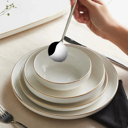 Karaca Streamline Saturn 19 Parça 4 Kişilik Gold Detaylı Porselen Yemek Takımı-Yemek Takimi-Prenseshome Leyweg-Prenseshome Leyweg