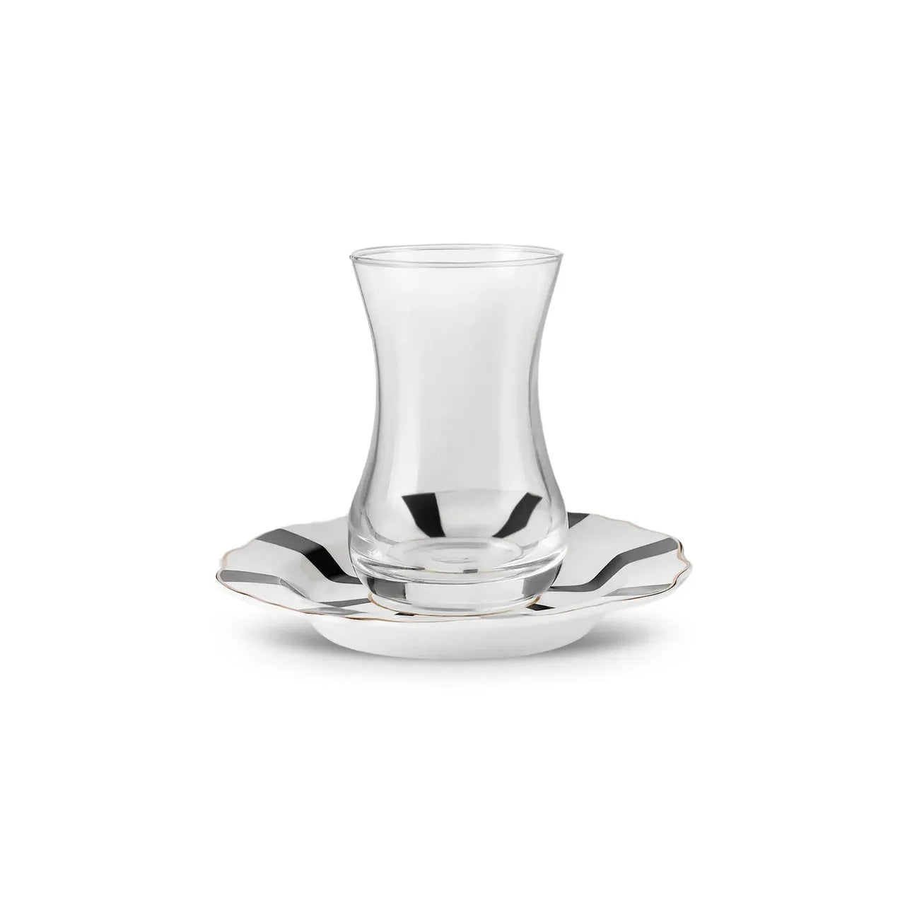 Karaca Astley Black 6 Parça Çay Bardağı ve Tabak Seti – Modern Tasarım, Siyah Detaylı-Cam urunler-Prenseshome Leyweg-Prenseshome Leyweg