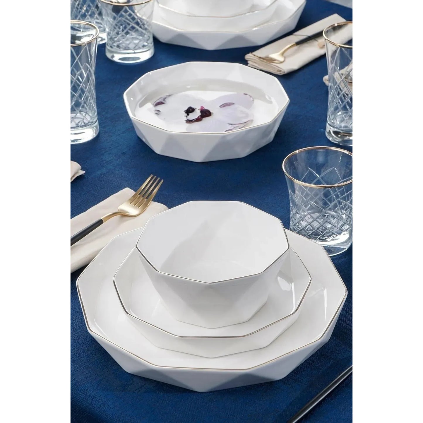 Acar Bianco Perla Diamond Collection 6 Kişilik 24 Parça Porselen Yemek Takımı-Sofra ürünleri-Prenseshome Leyweg-Prenseshome Leyweg