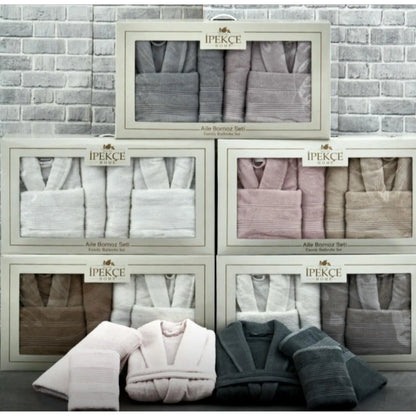 İpekçe Kalben 6 Parca Aile Bornoz Seti-Banyo ürünleri-Prenseshome Leyweg-Gri-Leylak-Prenseshome Leyweg