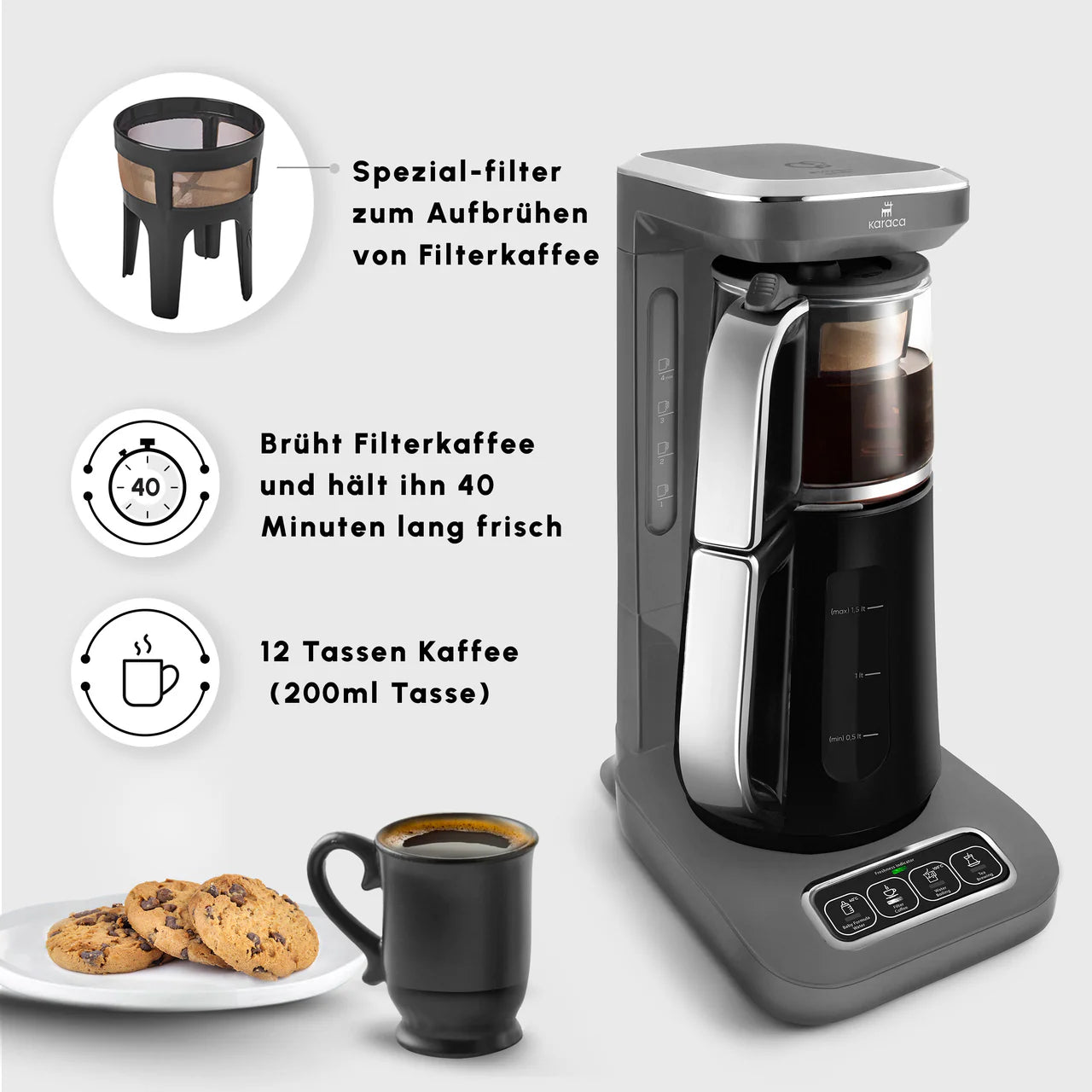 Karaca Robotea Pro 4 in 1 Konuşan Otomatik Çay Makinesi Su Isıtıcı ve Filtre Kahve Demleme Makinesi 2500W Space Gray-Elektronik ürün-Prenseshome Leyweg-Prenseshome Leyweg