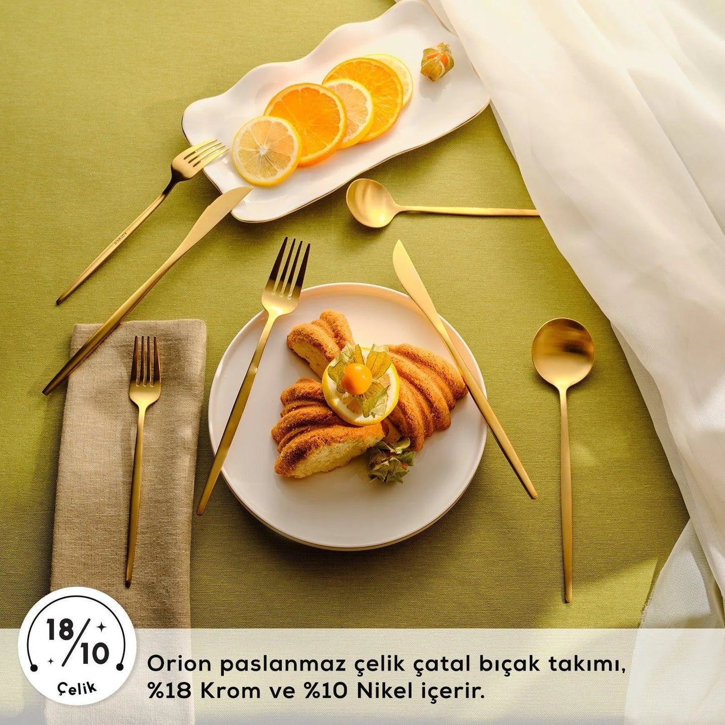 Karaca Orion Mat Gold 12 Kişilik 60 Parça Çatal Kaşık Bıçak Takımı-Sofra ürünleri-Prenseshome Leyweg-Prenseshome Leyweg