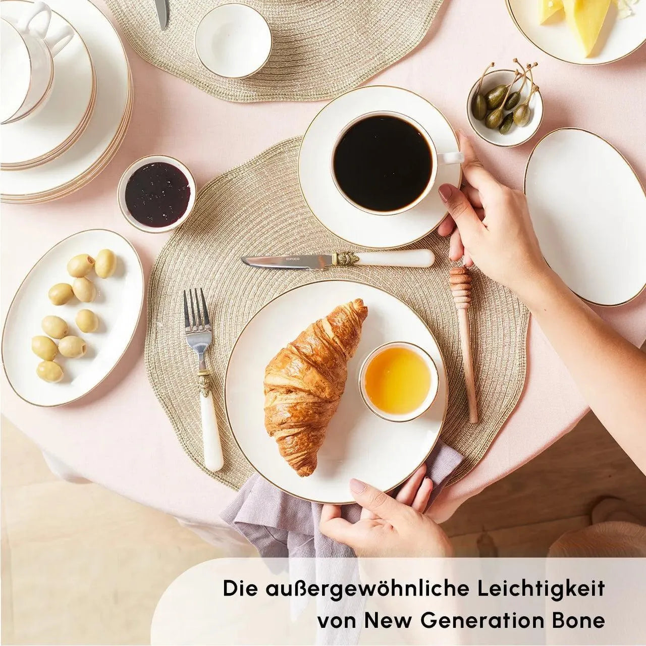 Karaca Marcelo 26 Parça Yeni Nesil Kemik Kahvaltı Takımı – 6 Kişilik, Beyaz Altın Detaylı-Yemek Takimi-Prenseshome Leyweg-Prenseshome Leyweg