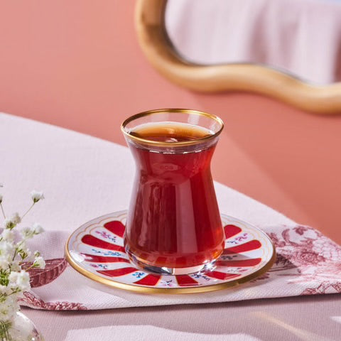 Karaca Bursa Kırmızı 12 Parça Çay Bardağı Seti-Cam urunler-Prenseshome Leyweg-Prenseshome Leyweg