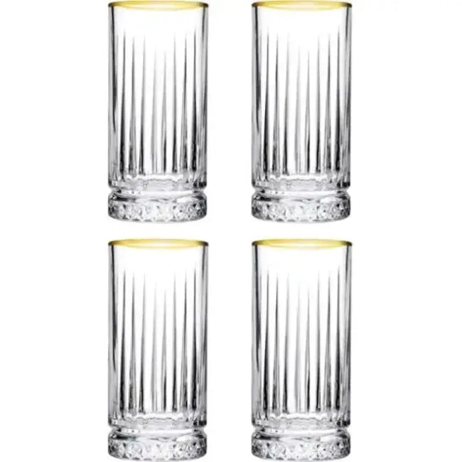 Pasabahce Elysia Golden Touch 4lu Uzun Cam Bardak Seti - 280 ml - Altin Detayli-Cam urunler-Prenseshome Leyweg-Prenseshome Leyweg