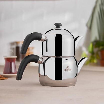 Karaca Edge Mini Çaydanlık Takımı – Siyah, Paslanmaz Çelik, İndüksiyon Uyumlu, 0.85+1.25 Litre-mutfak urunleri-Prenseshome Leyweg-Prenseshome Leyweg