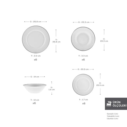 Karaca Elegance Bone Rebeca 24 Parça 6 Kişilik Yemek Takımı Platin-Yemek Takimi-Prenseshome Leyweg-Prenseshome Leyweg