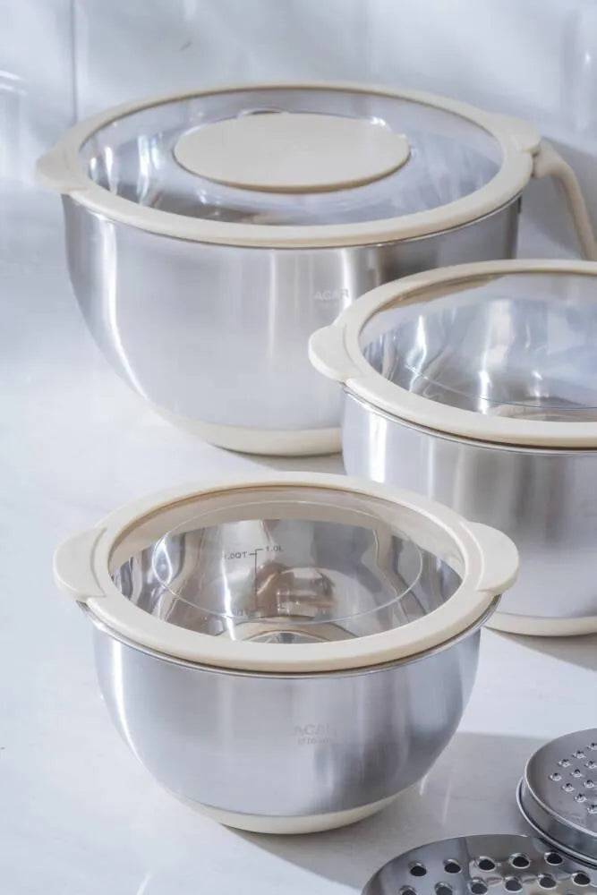 Acar Focus Pro Bej Kapaklı Paslanmaz Çelik Karıştırma ve Saklama Kabı Seti – 3 Parça-mutfak urunleri-Prenseshome Leyweg-Prenseshome Leyweg