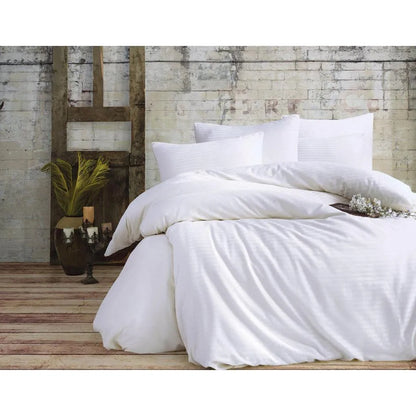 İpekçe Çizgili Pamuk Saten Çift Kişilik Nevresim Takımı – Lüks Dokunuş-Yatak Odasi-Prenseshome Leyweg-Beyaz-Prenseshome Leyweg