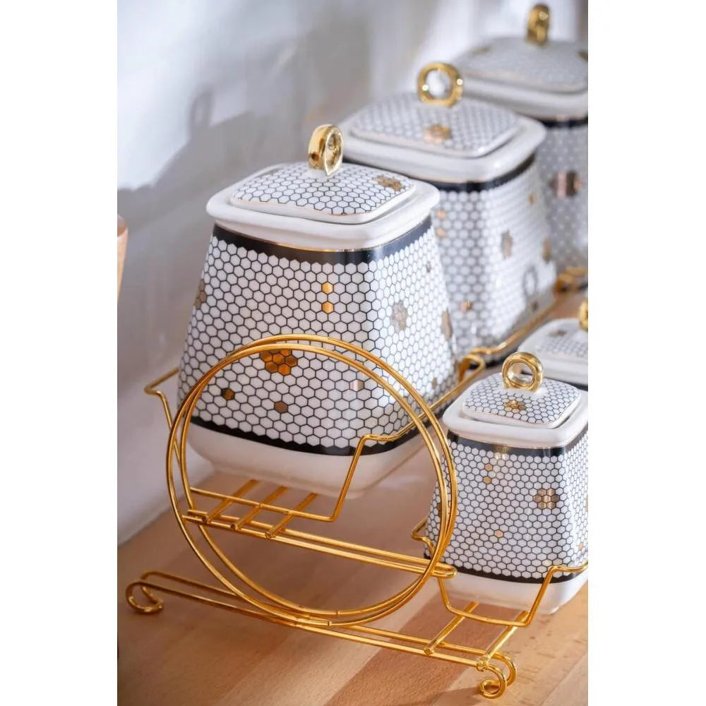 Acar Master 8 Parca Porselen Baharat Seti Petekli-Prenseshome Leyweg-Prenseshome Leyweg