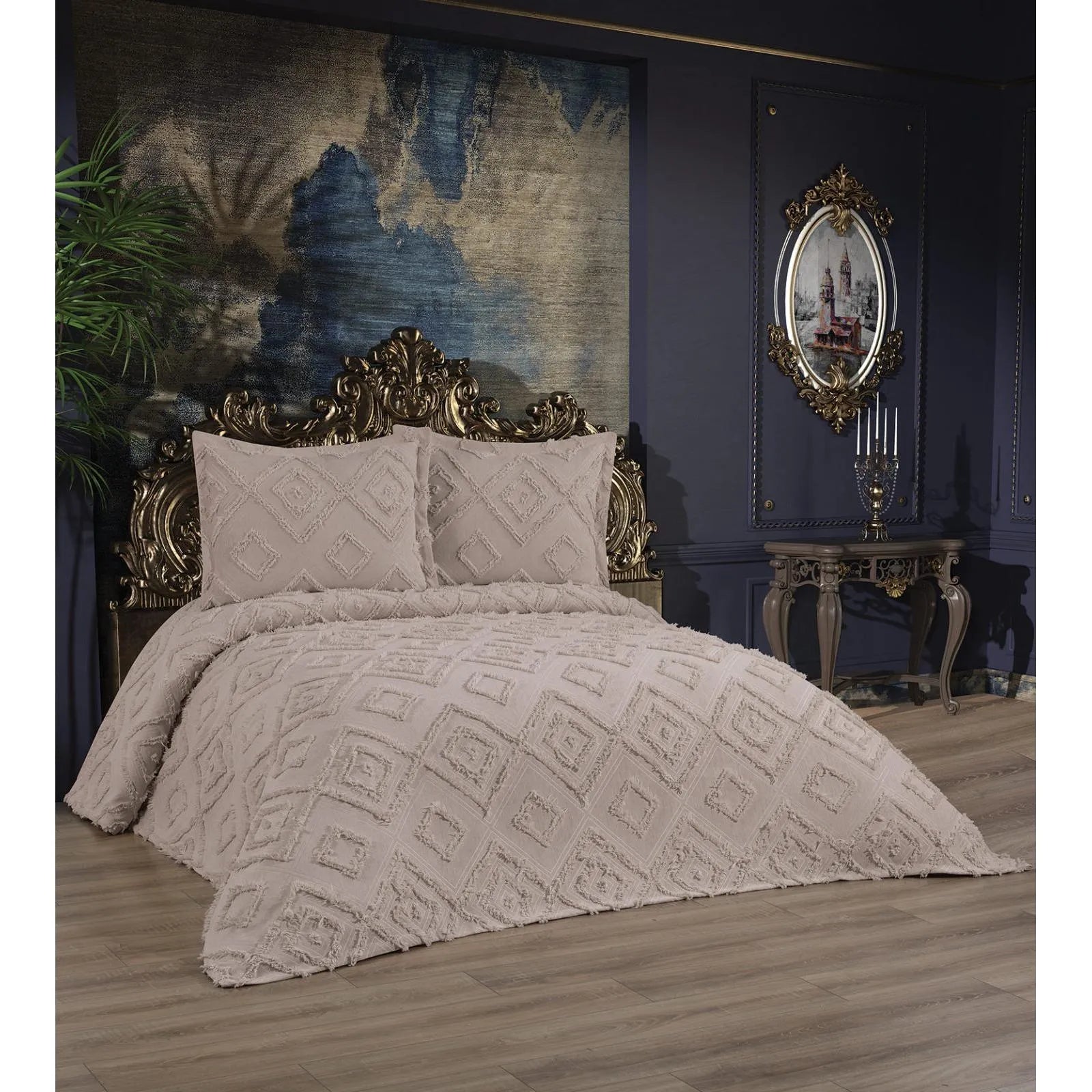 İpekçe Kamelya 3 Parça Pike Takımı – Krem, Taş, Bej, Antrasit Renk Seçenekli-Yatak Odasi-Prenseshome Leyweg-Taş sand-Prenseshome Leyweg