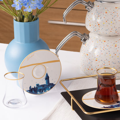 Karaca X Ist Collection Istanbul 12 Parça Çay Seti – 6 Kişilik, Cam ve Porselen Uyumlu-Cam urunler-Prenseshome Leyweg-Prenseshome Leyweg