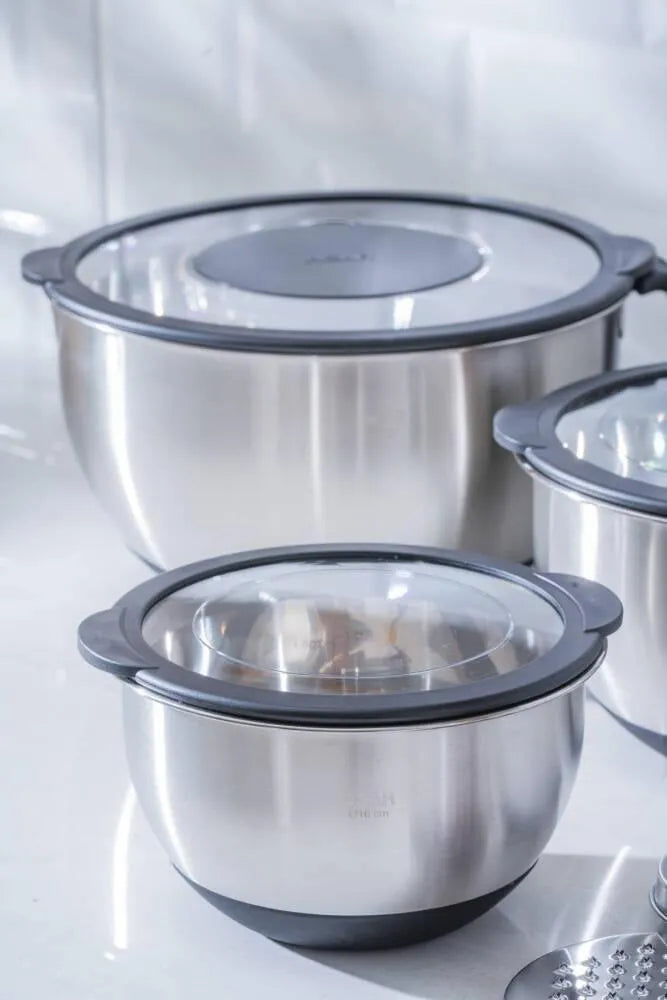 Acar Focus Pro Antrasit Kapaklı Paslanmaz Çelik Karıştırma ve Saklama Kabı Seti – 3 Parça-mutfak urunleri-Prenseshome Leyweg-Prenseshome Leyweg